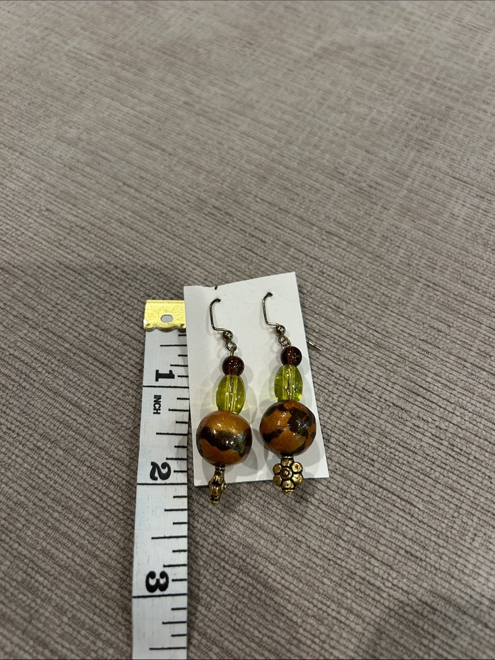 Handcrafted Green and Brown Glass Bead Dangle Earrings image 3